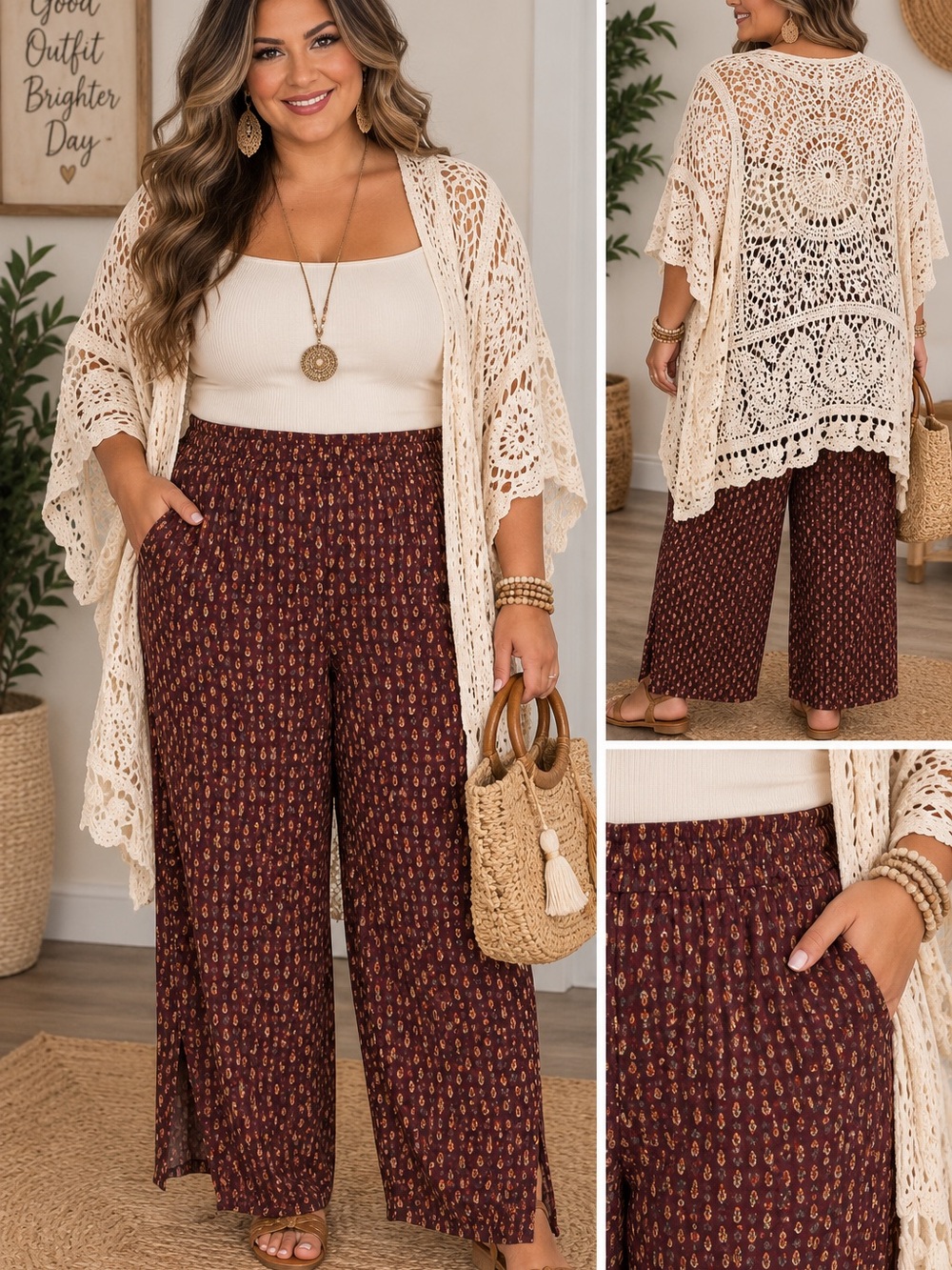 Old Navy Boho Wide-Leg Pants in Burgundy Print